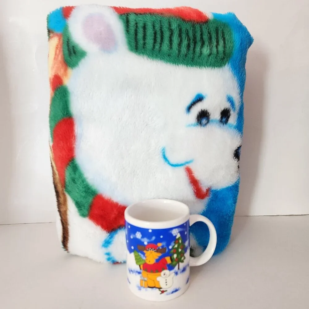 Polar Bear & Penguin on Sled Throw Blanket, Winter Mug